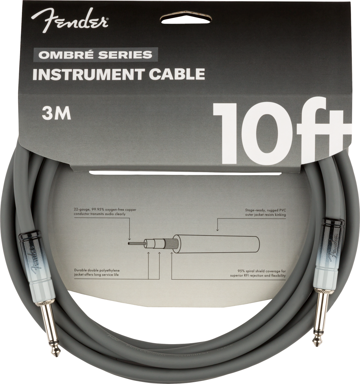 Fender Ombré Instrument Cable, Straight/Straight, 10', Silver Smoke