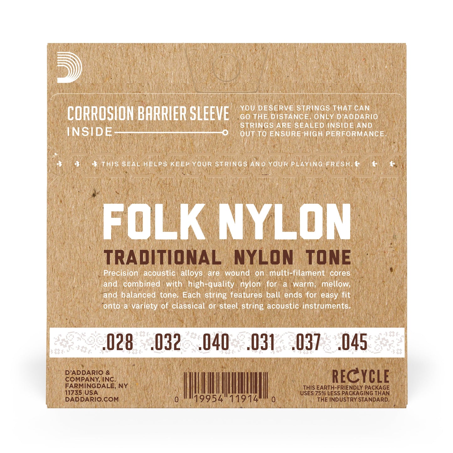 D'Addario EJ32C Folk Nylon Guitar Strings, Ball End, Silver Wound/Clear Nylon Trebles