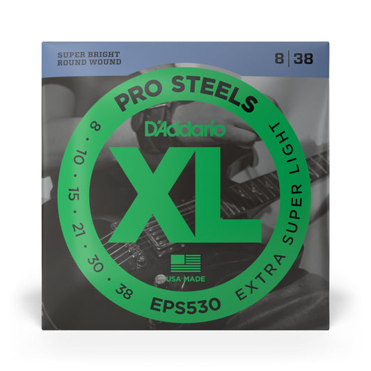 DAddario EPS530 ProSteels Electric Guitar Strings, Extra-Super Light, 08-38