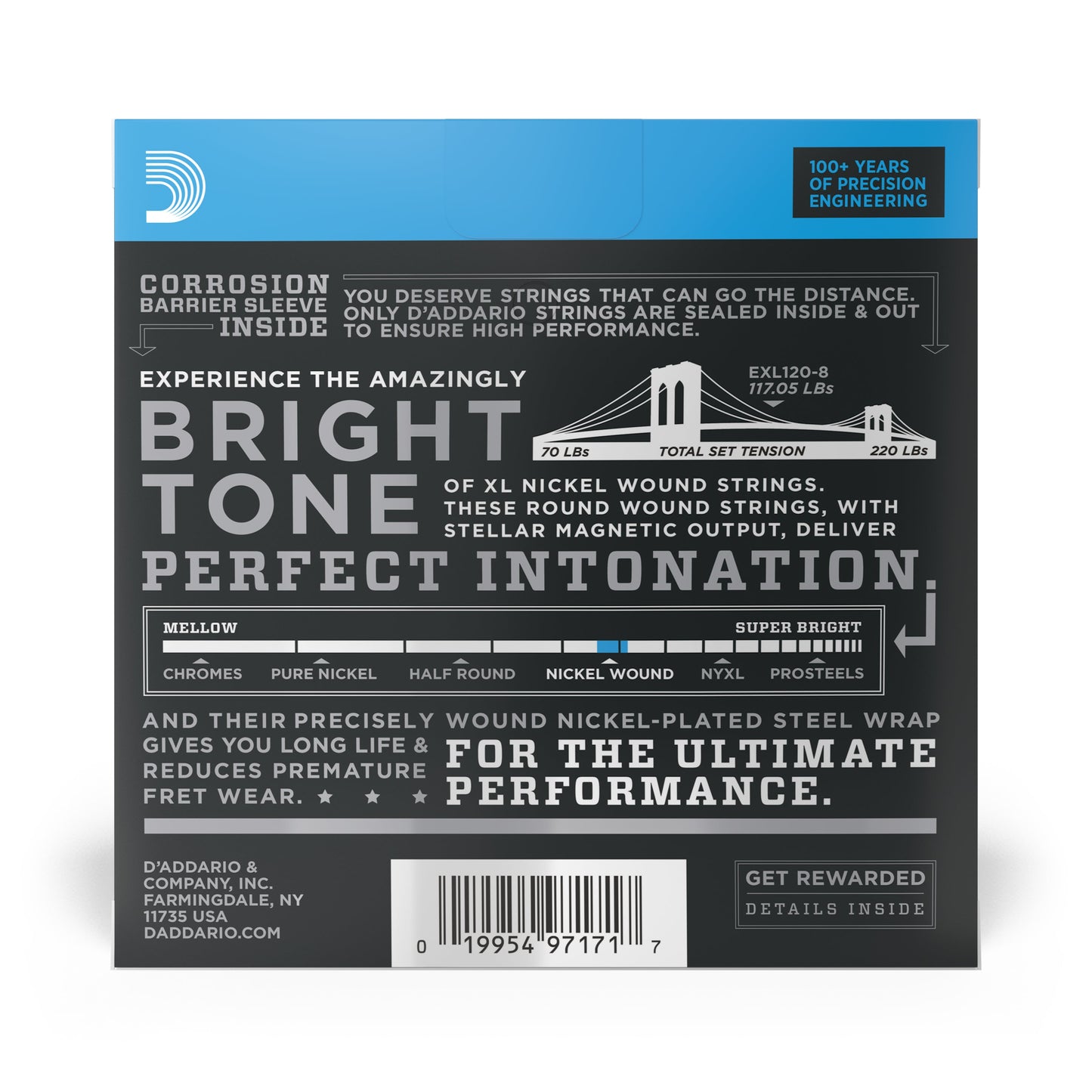 DAddario EXL120-8 8-String Nickel Wound Electric Guitar Strings, Super Light, 09-65