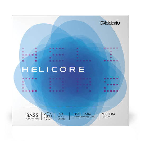 DAddario Helicore Orchestral Bass String Set, 3/4 Scale, Medium Tension
