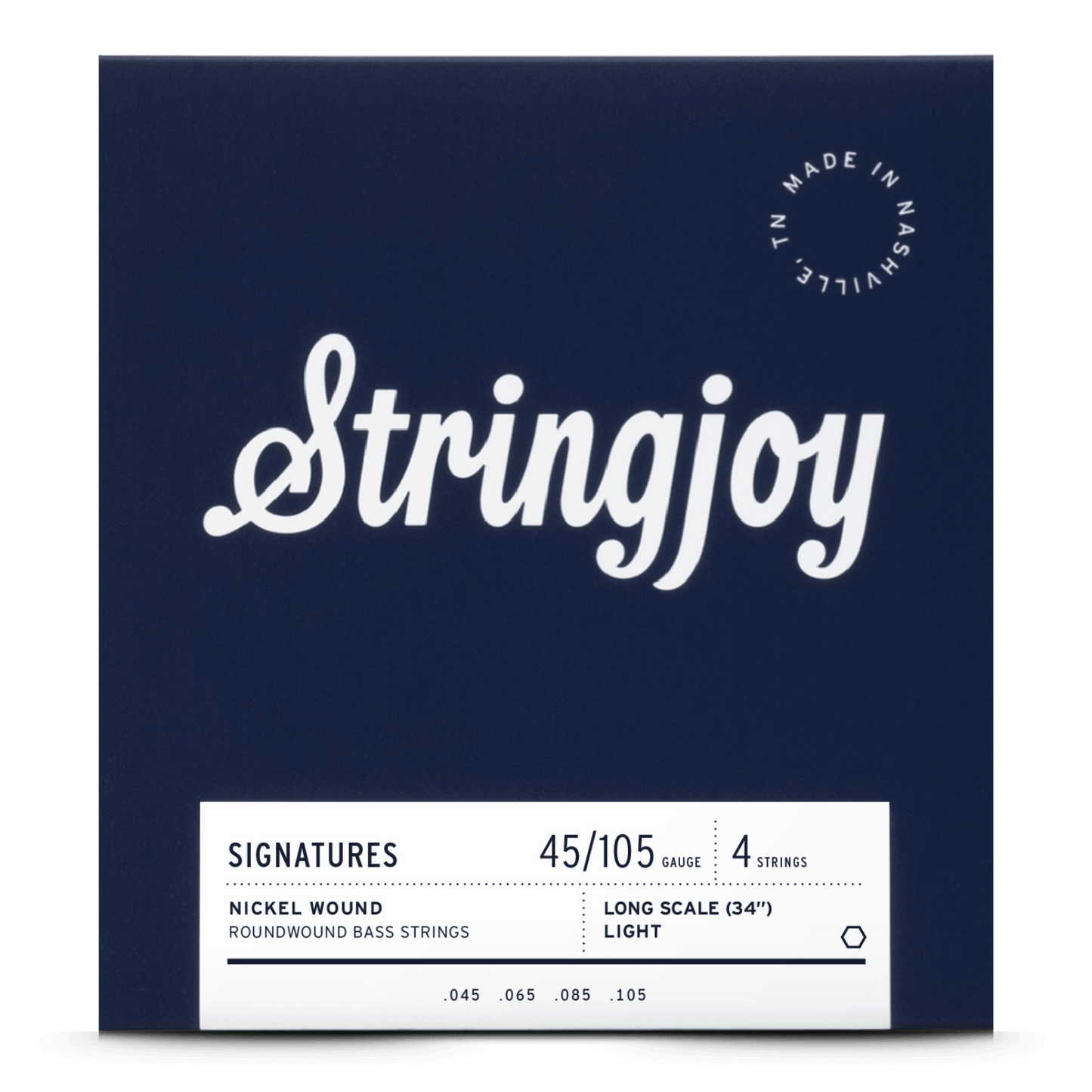 Stringjoy Light Gauge (45-105) 4 String Long Scale Nickel Wound Bass Guitar Strings