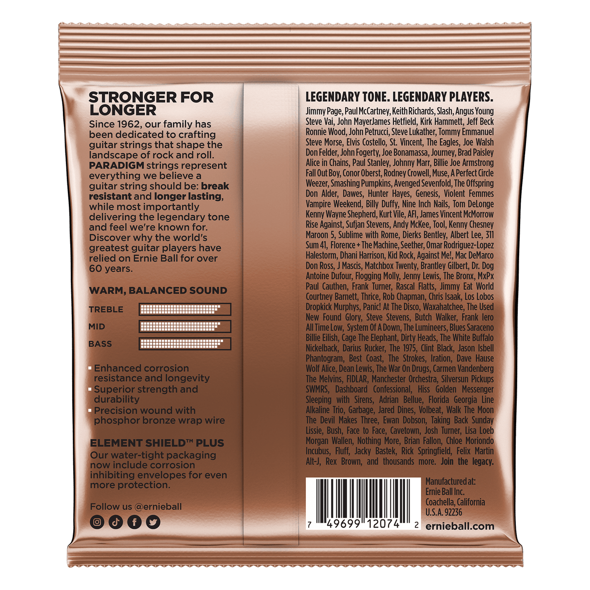 Ernie Ball Paradigm Medium Phosphor Bronze Acoustic Guitar Strings 13-56