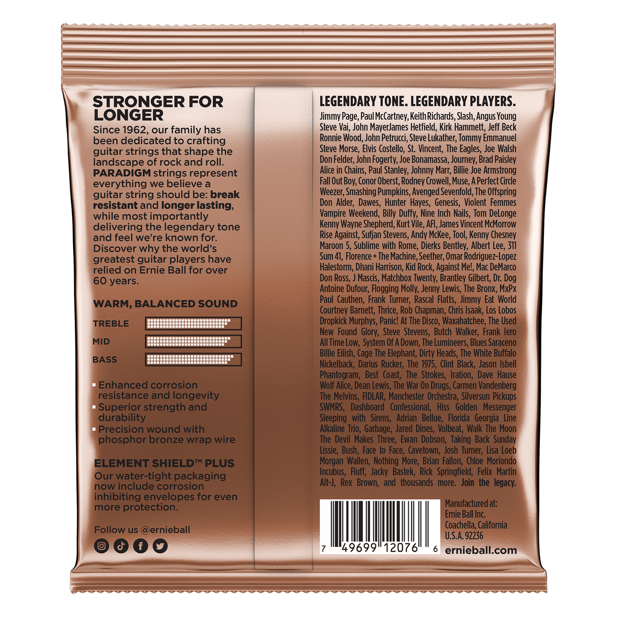 Ernie Ball Paradigm Medium Light Phosphor Bronze Acoustic Guitar Strings 12-54