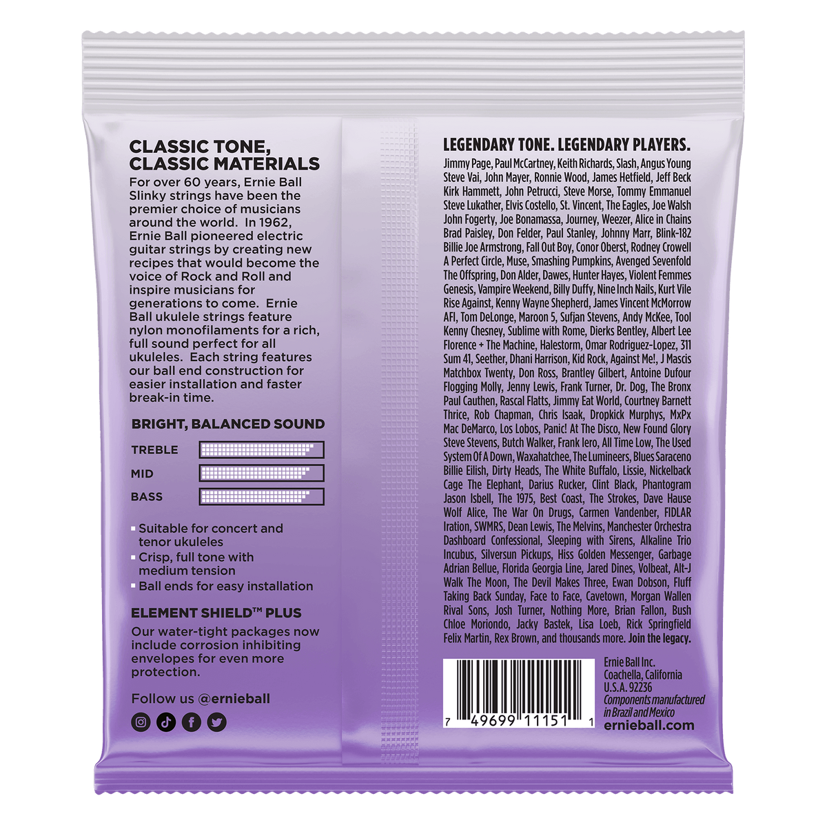 Ernie Ball Concert/Tenor Wound Low G Nylon Ball End Ukulele Strings - Black