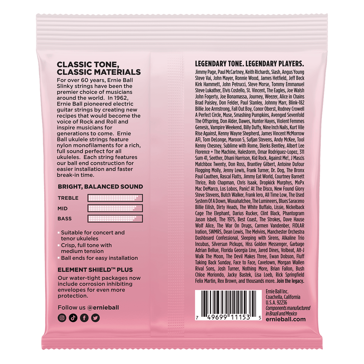 Ernie Ball Concert/Tenor Wound Low G Nylon Ball End Ukulele Strings - Clear