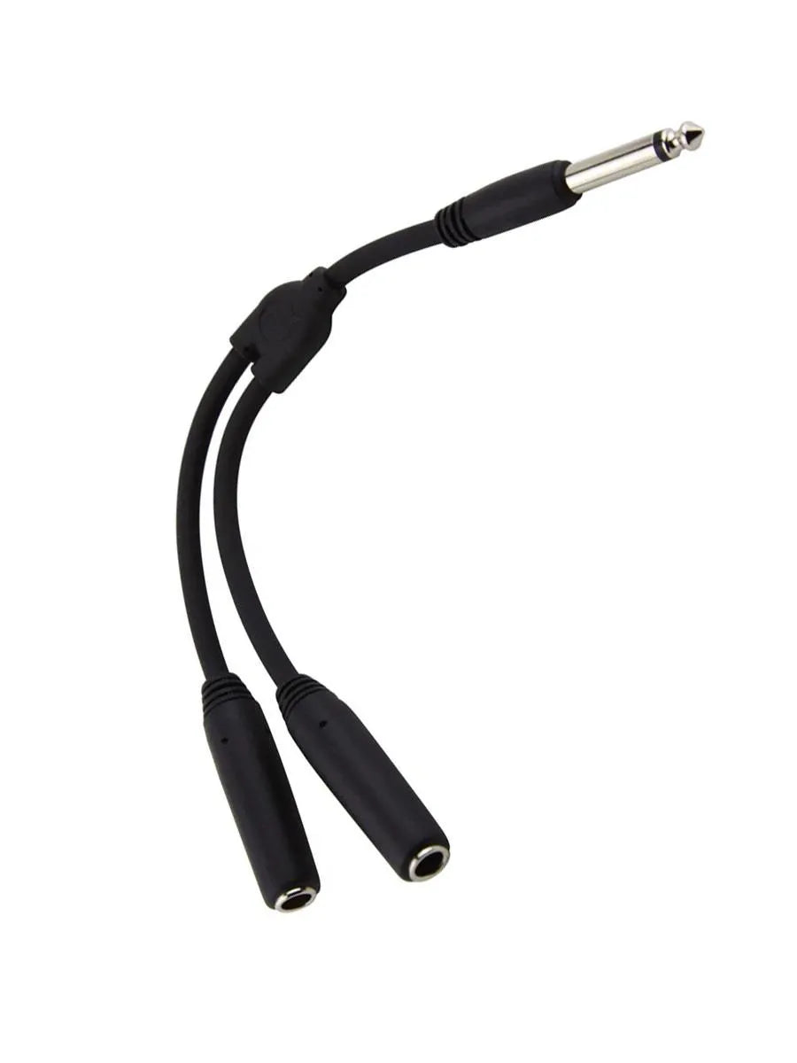 Pig Hog 6" Y Cable, Mono 1/4"(M)-Dual Mono 1/4"(F)