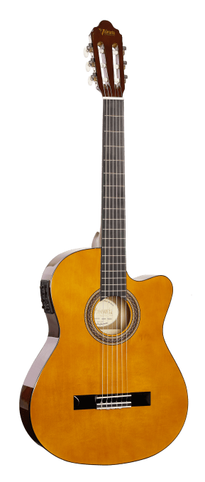 Valencia VC104HTCE 4/4 size hybrid neck, thin body electric/acoustic classical guitar with Venetian cutaway