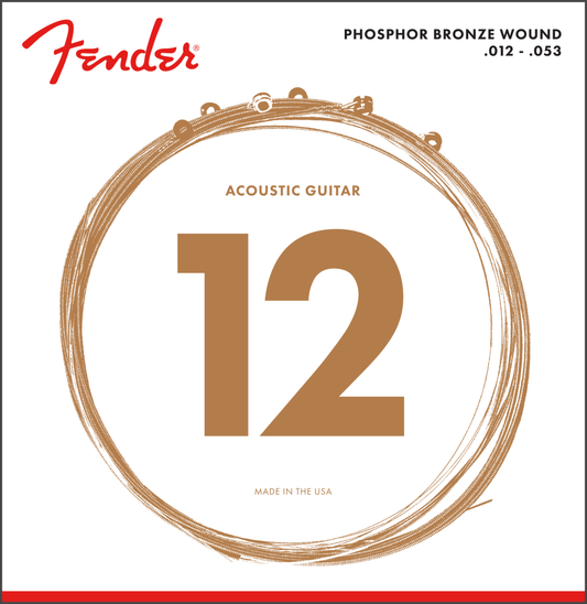Fender Phosphor Bronze Acoustic Guitar Strings, Ball End, 60L .012-.053 Gauges, (6)