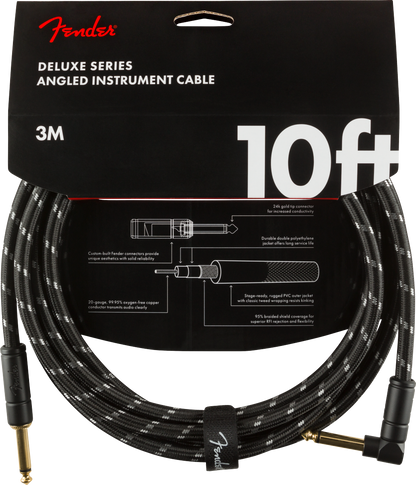 Fender Deluxe Series Instrument Cable, Straight/Angle, 10 Ft, Black Tweed