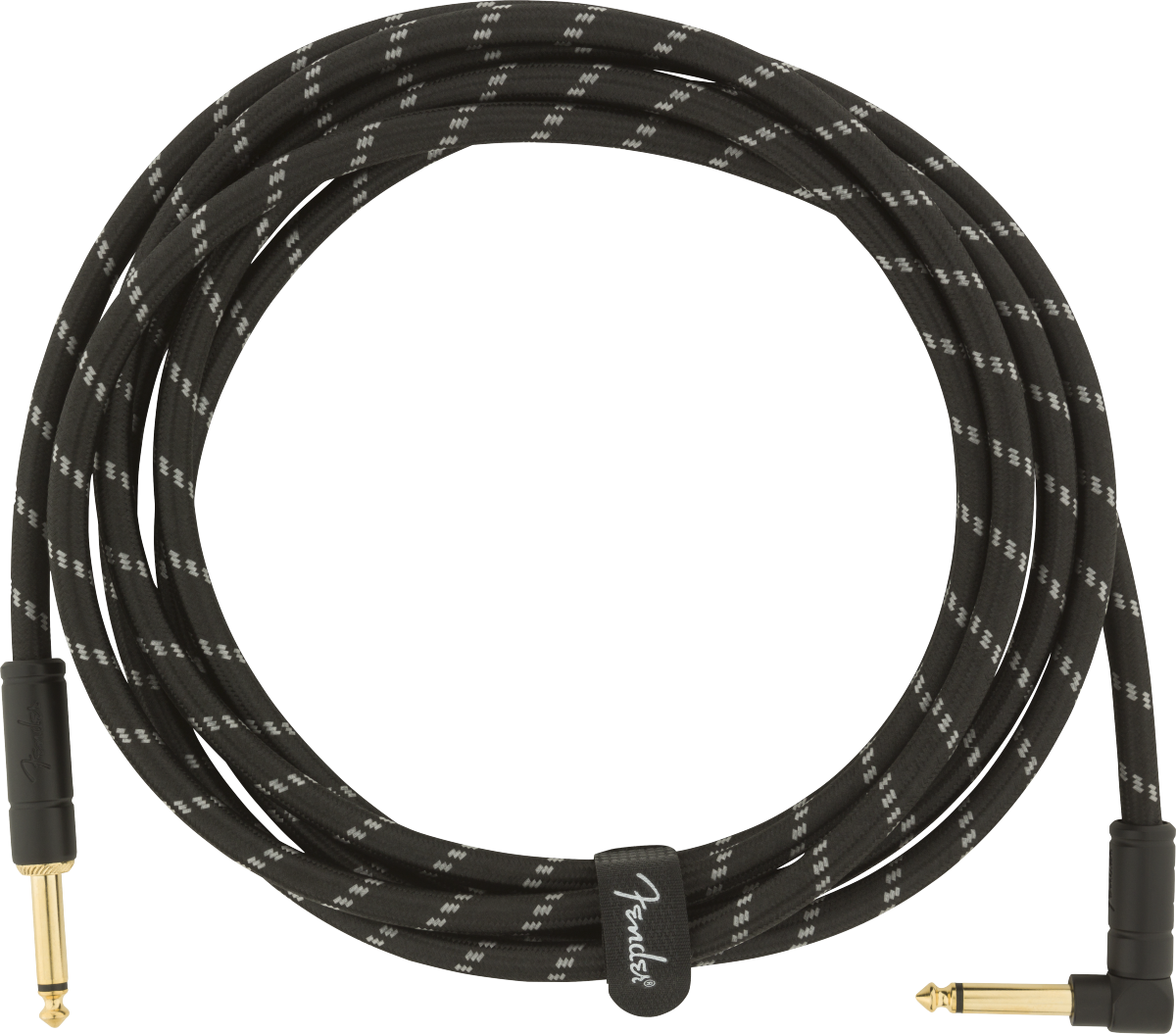 Fender Deluxe Series Instrument Cable, Straight/Angle, 10 Ft, Black Tweed