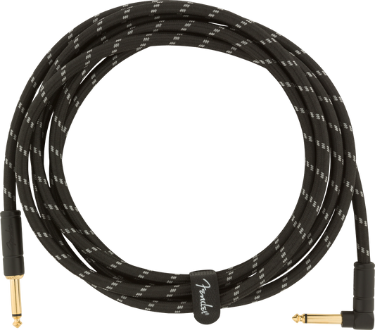 Fender Deluxe Series Instrument Cable, Straight/Angle, 10 Ft, Black Tweed