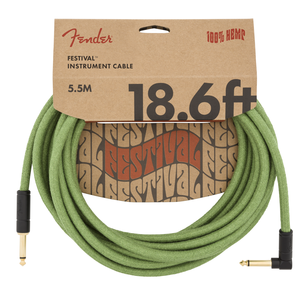 Fender Festival Instrument Cable Straight/Angle 18.6ft Pure Hemp Green
