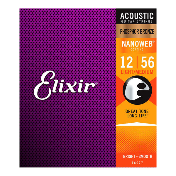 Elixir 16077 Nanoweb Phosphor Bronze Light-med 12-56