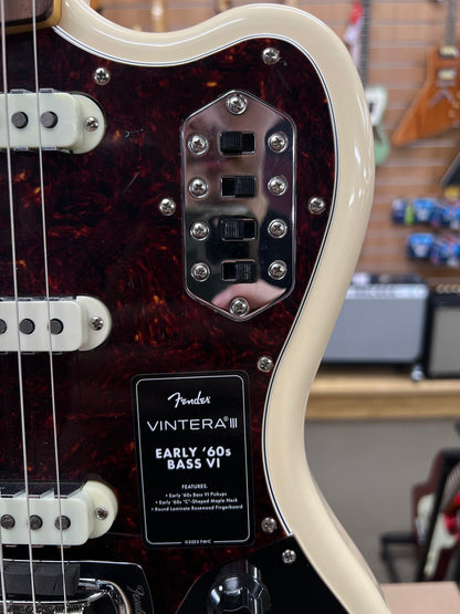 Fender Vintera III Early '60s Bass VI, Rosewood Fingerboard, Olympic White — photographed in store at The Soundtrap, Mildura