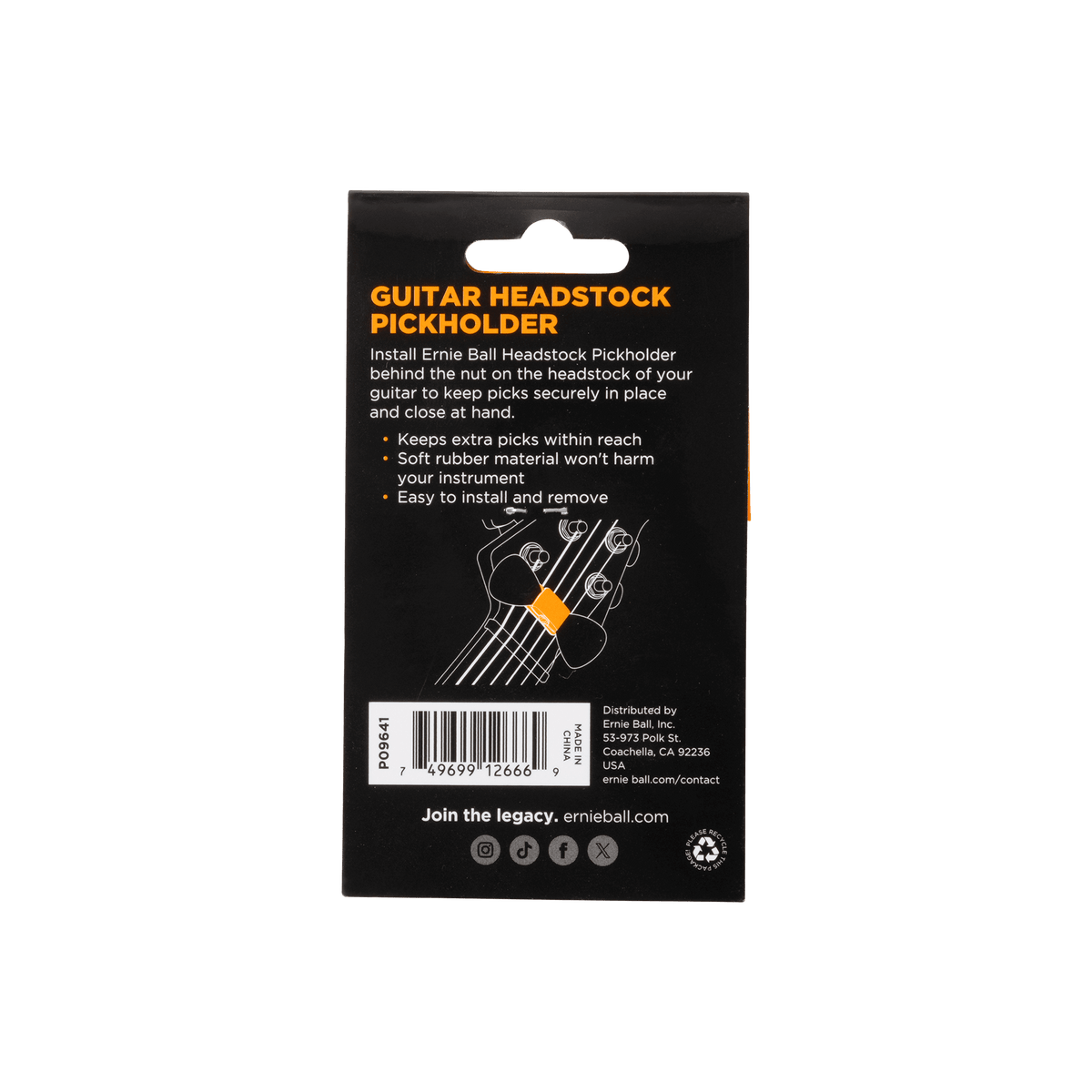 Ernie Ball Pickholder - Guitar Headstock
