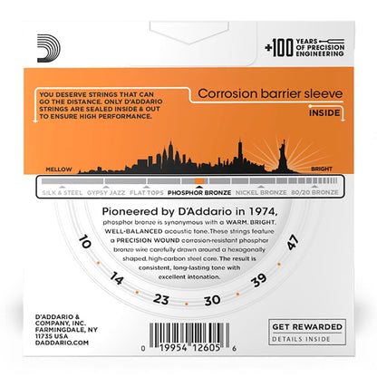 D'Addario - EJ15-3D - 3 Pack Phosphor Bronze Extra Light 10-47 - Acoustic Guitar Strings