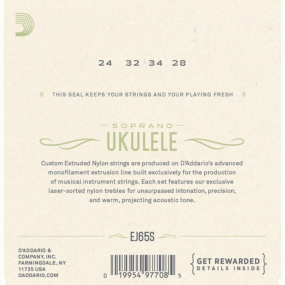 D'Addario EJ65S Pro-Arte Custom Extruded Clear Nylon Ukulele Strings - (Soprano)