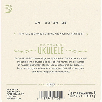 D'Addario EJ65S Pro-Arte Custom Extruded Clear Nylon Ukulele Strings - (Soprano)