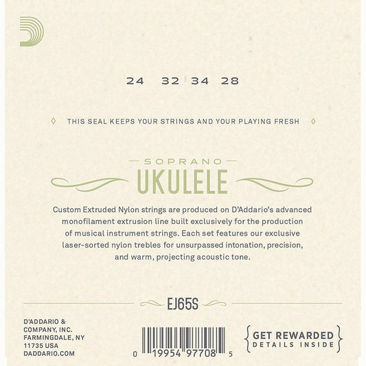 D'Addario EJ65S Pro-Arte Custom Extruded Clear Nylon Ukulele Strings - (Soprano)