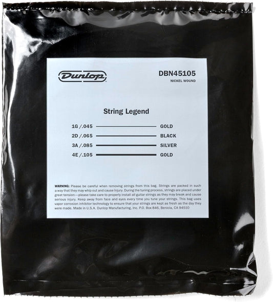 Dunlop DBN45105 Nickel Wound Steel Bass Guitar Strings, 45-105 Gauge