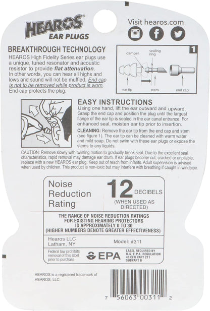 Hearos HS311 Small High Fidelity Series Ear Plugs (1 pair) NRR 12dB