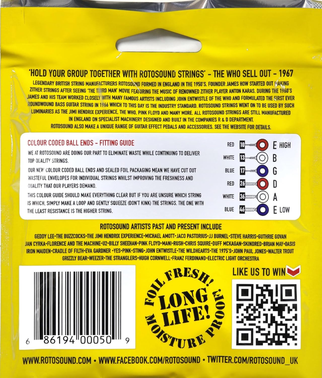 Rotosound R10 Roto Yellows Nickel Electric Guitar Strings 10-46