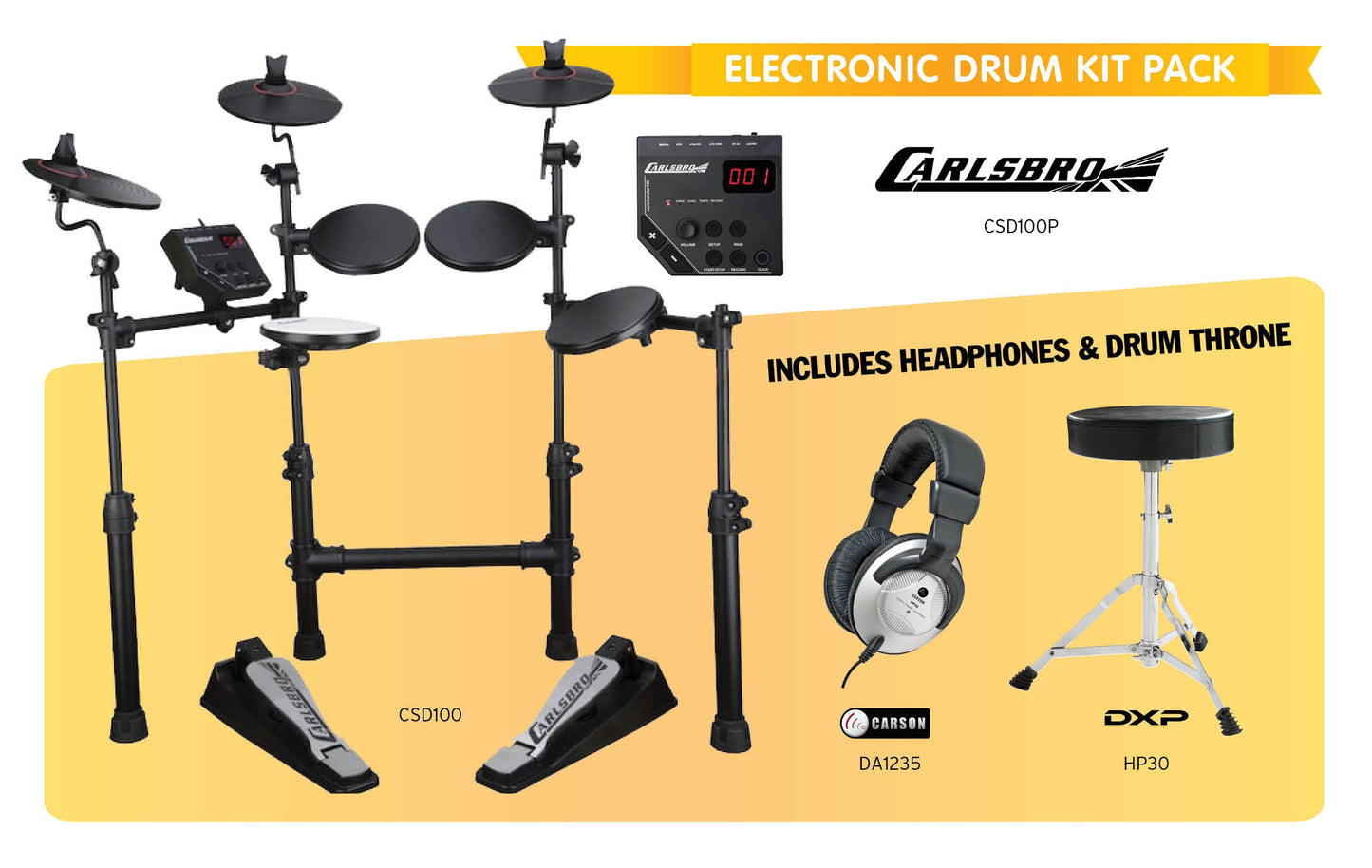 Carlsbro CSD100P 5 Piece Electronic Drum Kit Package