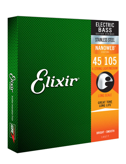 Elixir 14677 Nanoweb Bass  Stainless Steel Medium 45-105