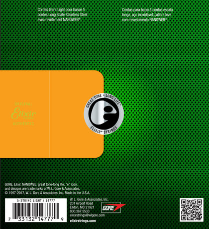 Elixir 14777 Nanoweb Bass  Stainless Steel Med-Light 45-130 5 String