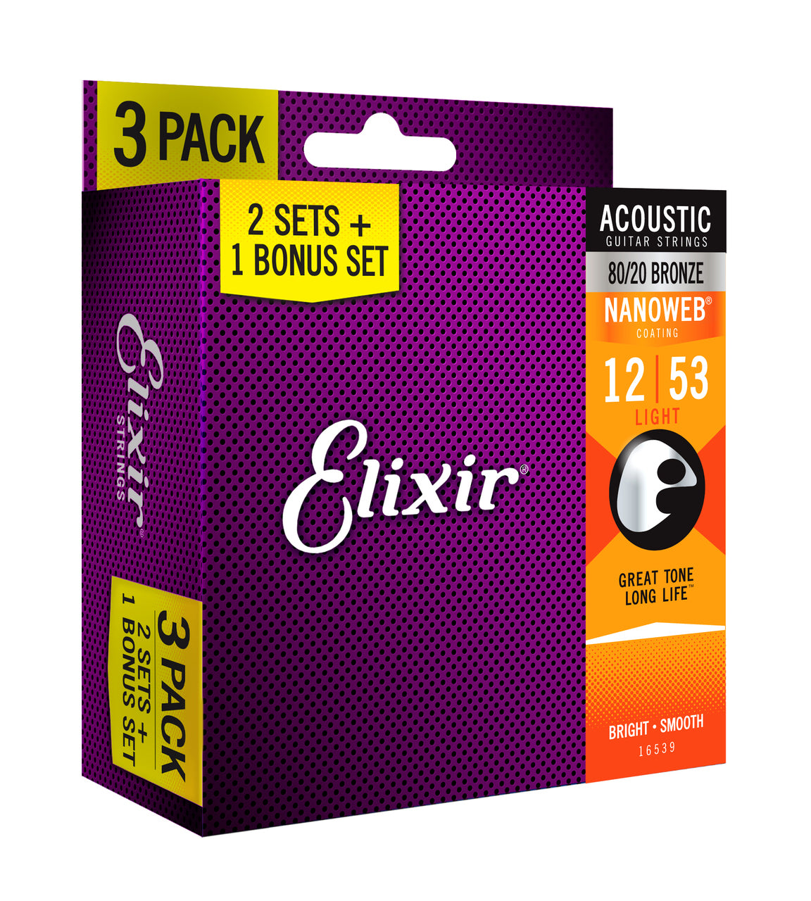 Elixir 16539 Nanoweb 80/20  12-53 3 Pack Light