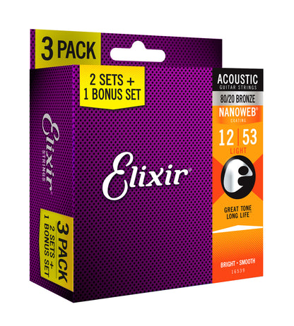 Elixir 16539 Nanoweb 80/20  12-53 3 Pack Light