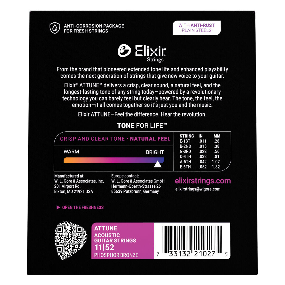 Elixir Attune Phosphor Bronze Custom Light 11-52 [E21027]