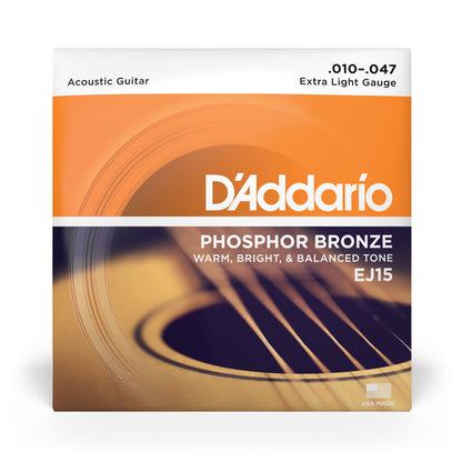 DAddario EJ15 Phosphor Bronze Acoustic Guitar Strings, Extra Light, 10-47