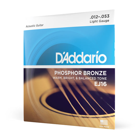 DAddario EJ16 Phosphor Bronze Acoustic Guitar Strings, Light, 12-53