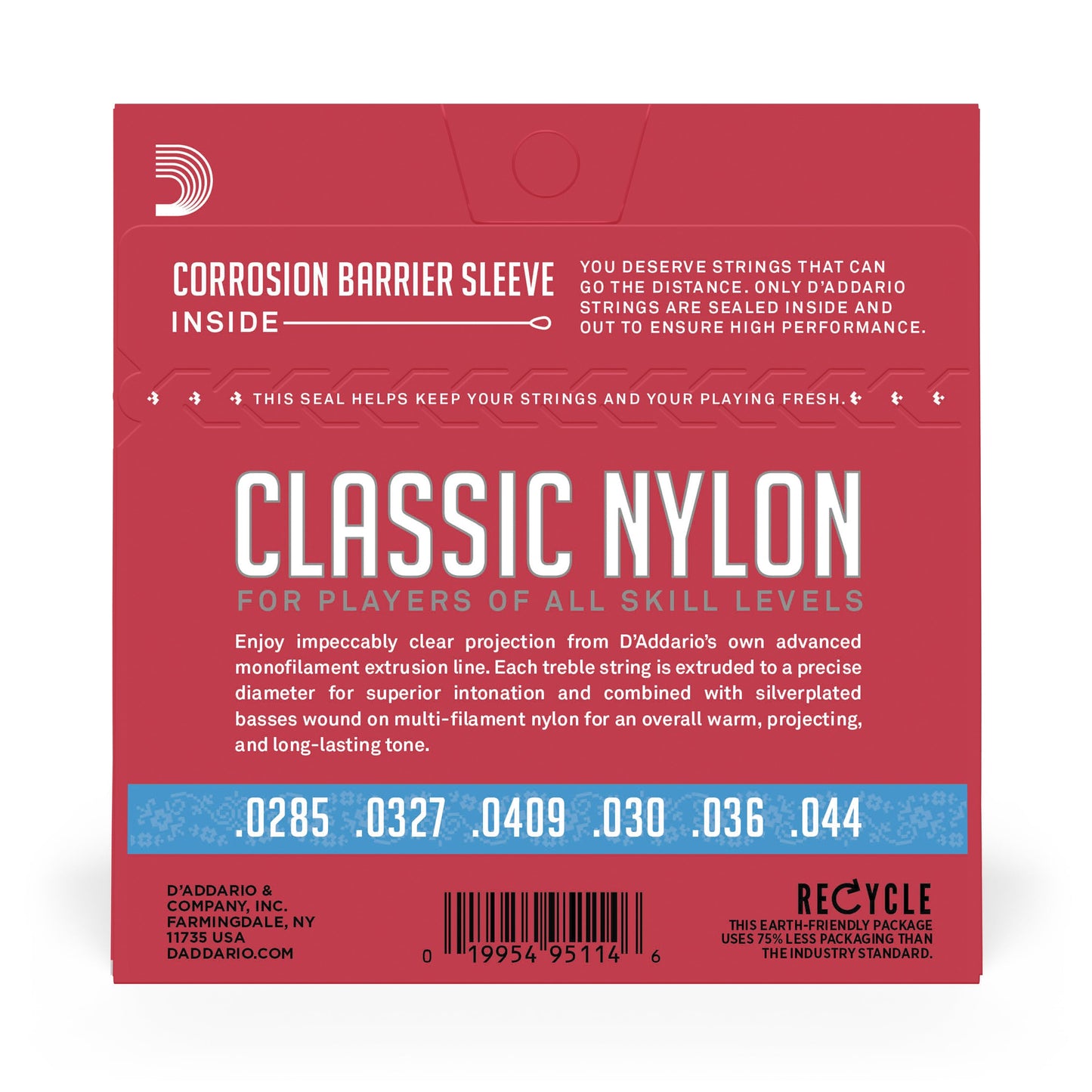 DAddario EJ27H Student Nylon Classical Guitar Strings, Hard Tension