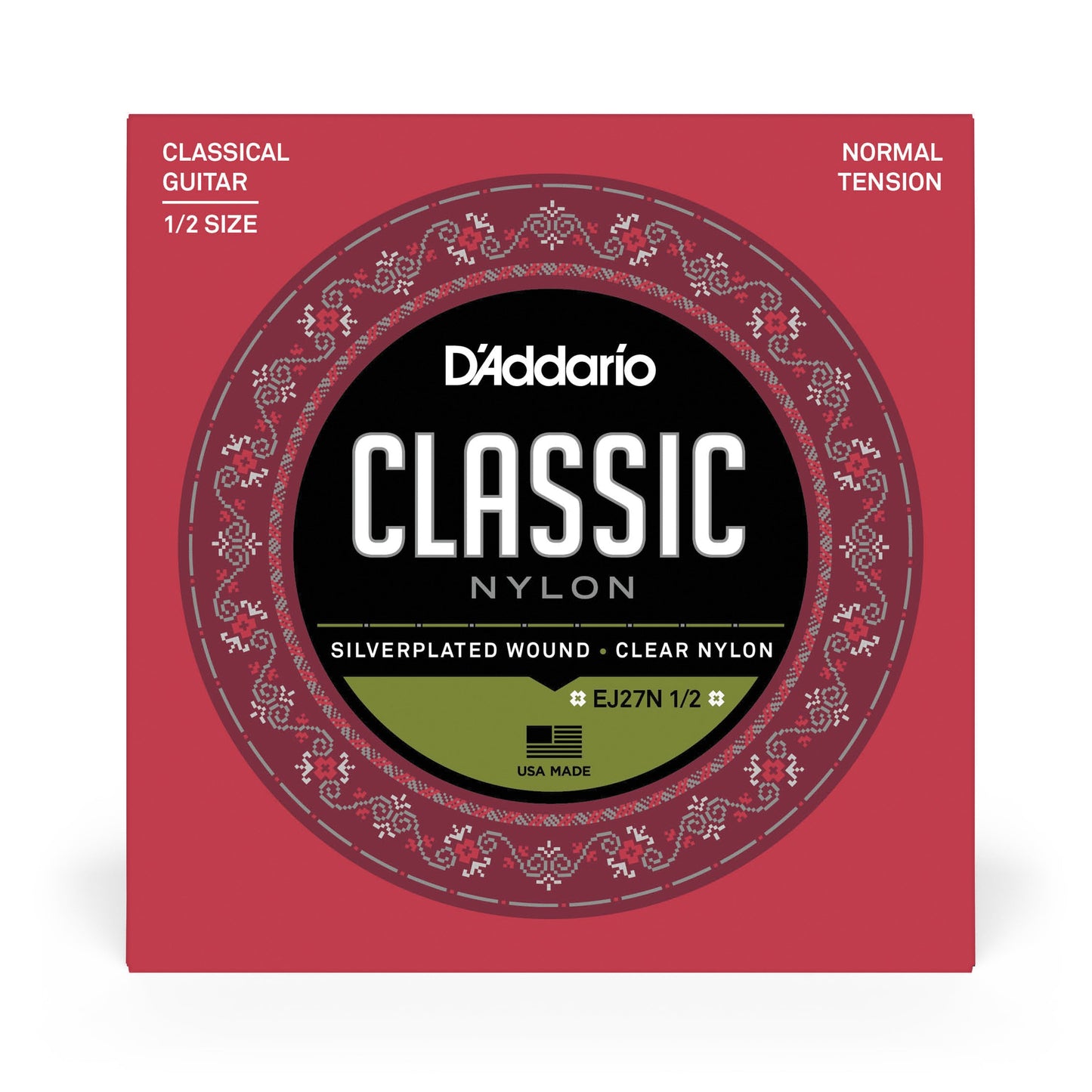 DAddario EJ27N 1/2 Student Nylon Fractional Classical Guitar Strings, Normal Tension
