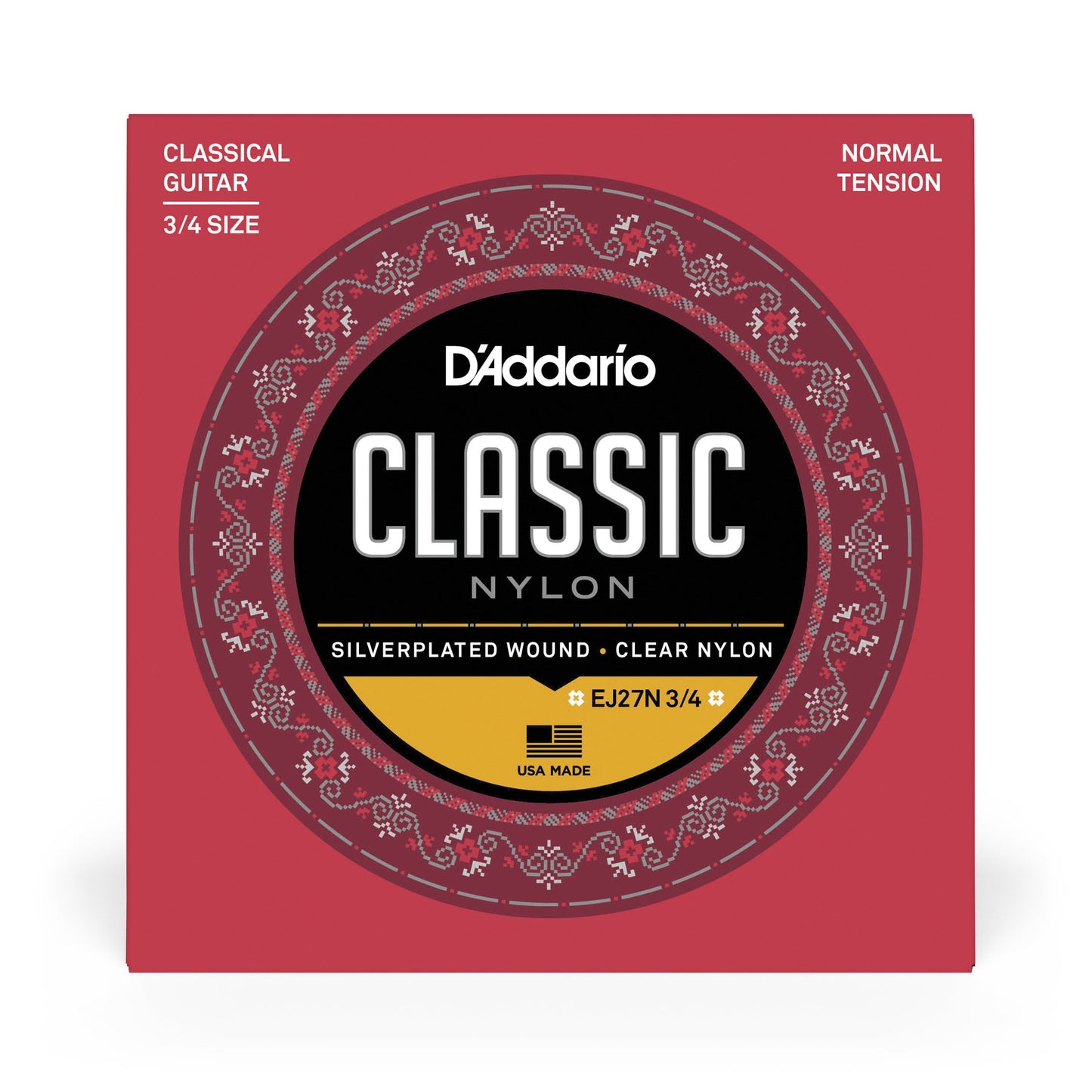 DAddario EJ27N 3/4 Student Nylon Fractional Classical Guitar Strings, Normal Tension