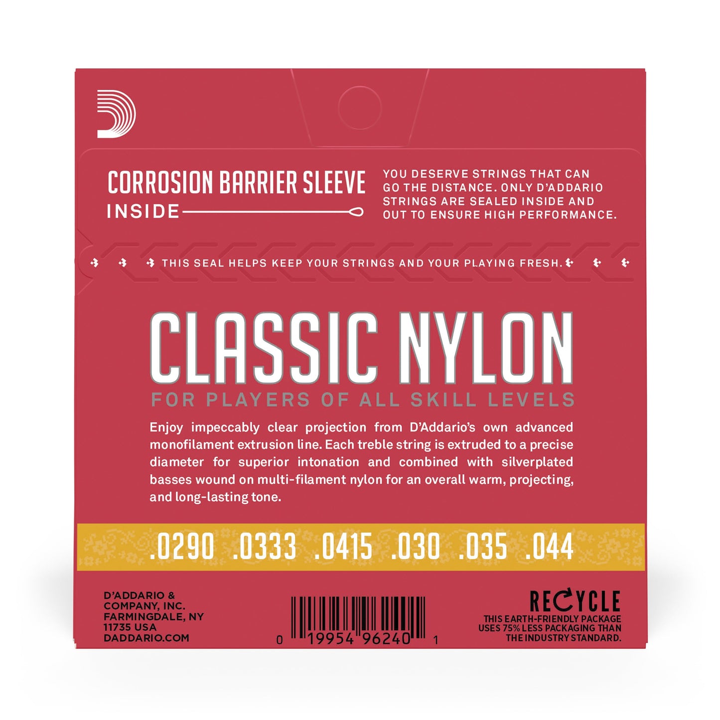DAddario EJ27N 3/4 Student Nylon Fractional Classical Guitar Strings, Normal Tension