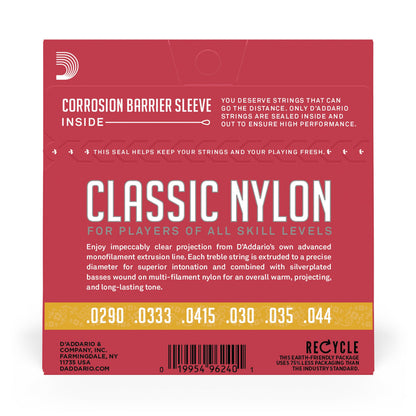 DAddario EJ27N 3/4 Student Nylon Fractional Classical Guitar Strings, Normal Tension