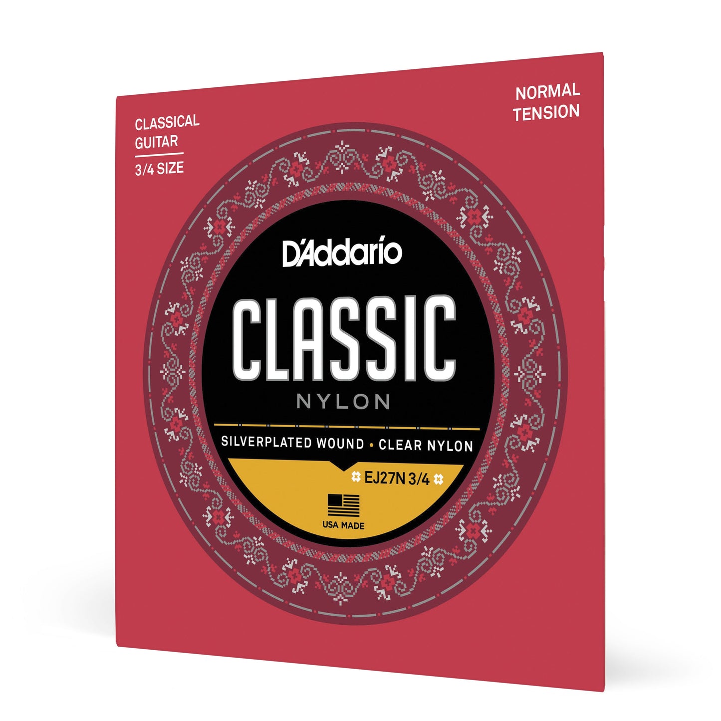 DAddario EJ27N 3/4 Student Nylon Fractional Classical Guitar Strings, Normal Tension