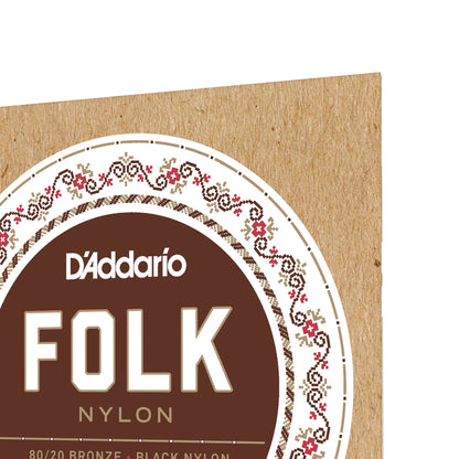 D'Addario EJ34 Folk Nylon Guitar Strings, Ball End, 80/20 Bronze/Black Nylon Trebles