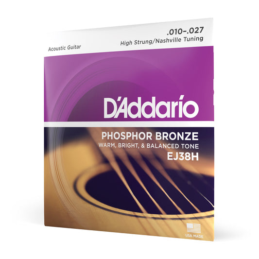 DAddario EJ38H Phosphor Bronze Acoustic Guitar Strings, High Strung/Nashville Tuning, 10-27