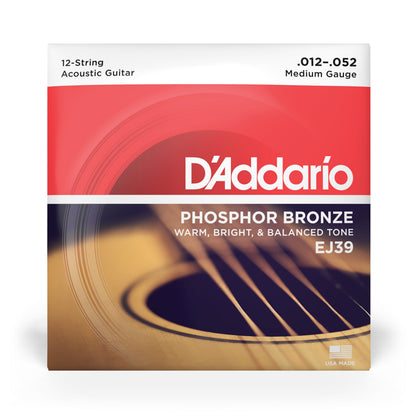 D'Addario Medium Acoustic Steel 12-String Set 12-52 (EJ39)