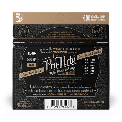 DAddario EJ49 Pro-Arte Black Nylon Classical Guitar Strings, Normal Tension