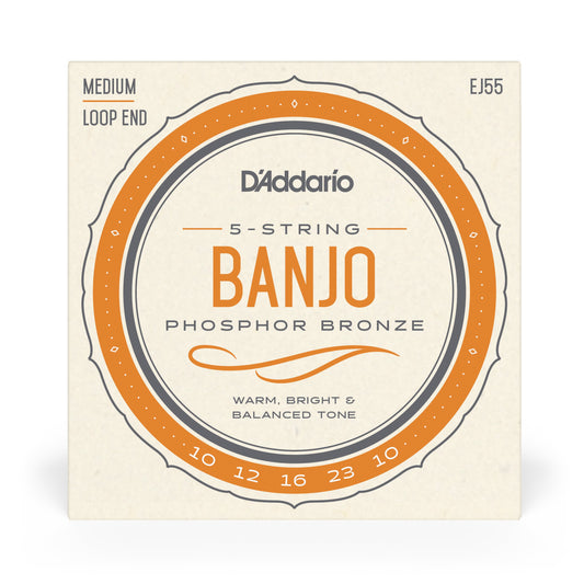 D'Addario EJ55 5-String Banjo Strings, Phosphor Bronze, Medium, 10-23