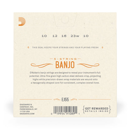 D'Addario EJ55 5-String Banjo Strings, Phosphor Bronze, Medium, 10-23