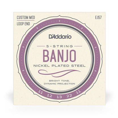 D'Addario EJ57 5-String Banjo Strings, Nickel Plated Steel Custom Medium, 11-22