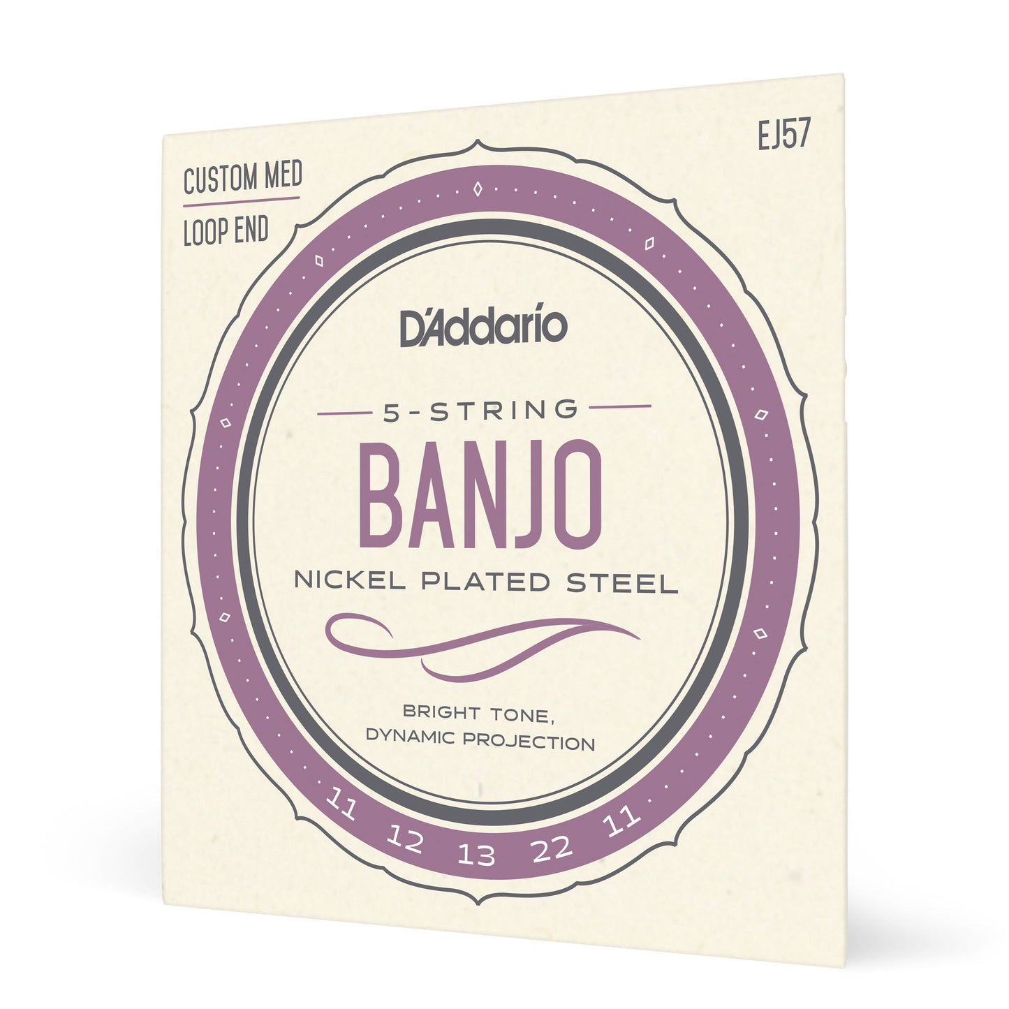 D'Addario EJ57 5-String Banjo Strings, Nickel Plated Steel Custom Medium, 11-22