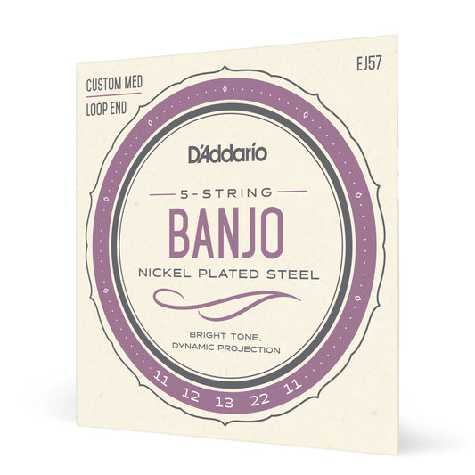 D'Addario EJ57 5-String Banjo Strings, Nickel Plated Steel Custom Medium, 11-22